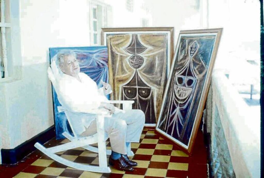 El artista y escritor Hector Rojas Herazo junto a su obra. FOTO ARCHIVO EL UNIVERSAL - Poesia Online